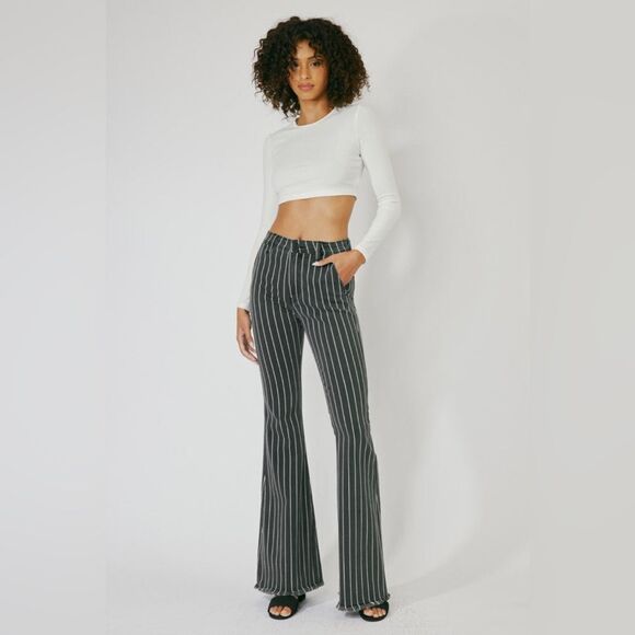 KanCan Lura High Rise Flare Jeans Pinstripe Flare - Picture 13 of 13